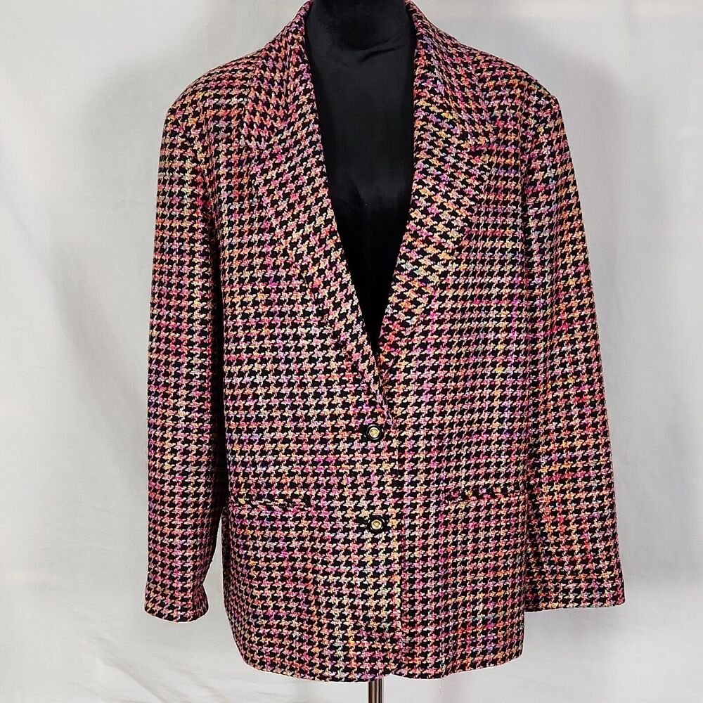 Patchington Size 16 Multi Color Houndstooth Suit Blazer 2 Button Jacket